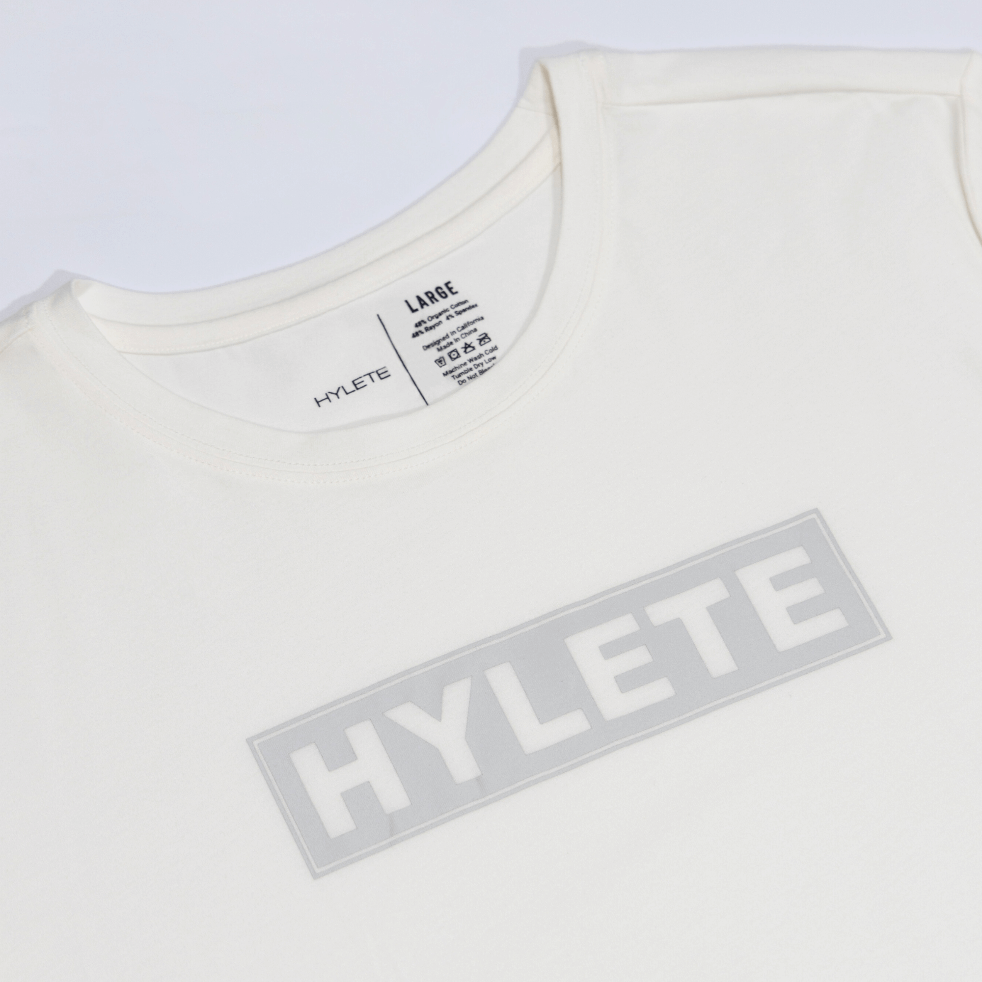 White HY-Blend Crew Tee with Hylete logo, showcasing premium fabric designed for performance and recovery.