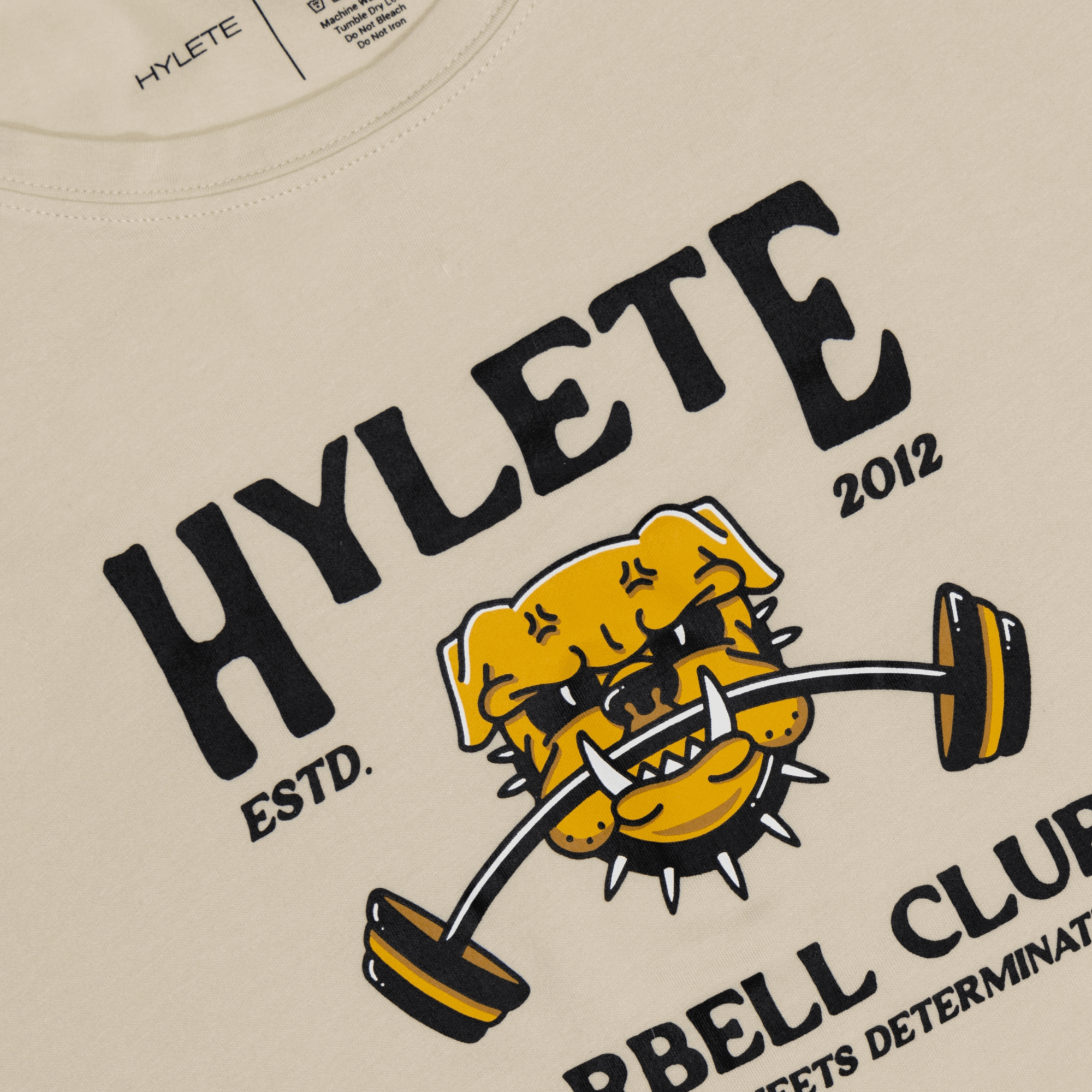 Barbell Club HY-Blend Crew Tee in Bone White with Hylete graphic design.