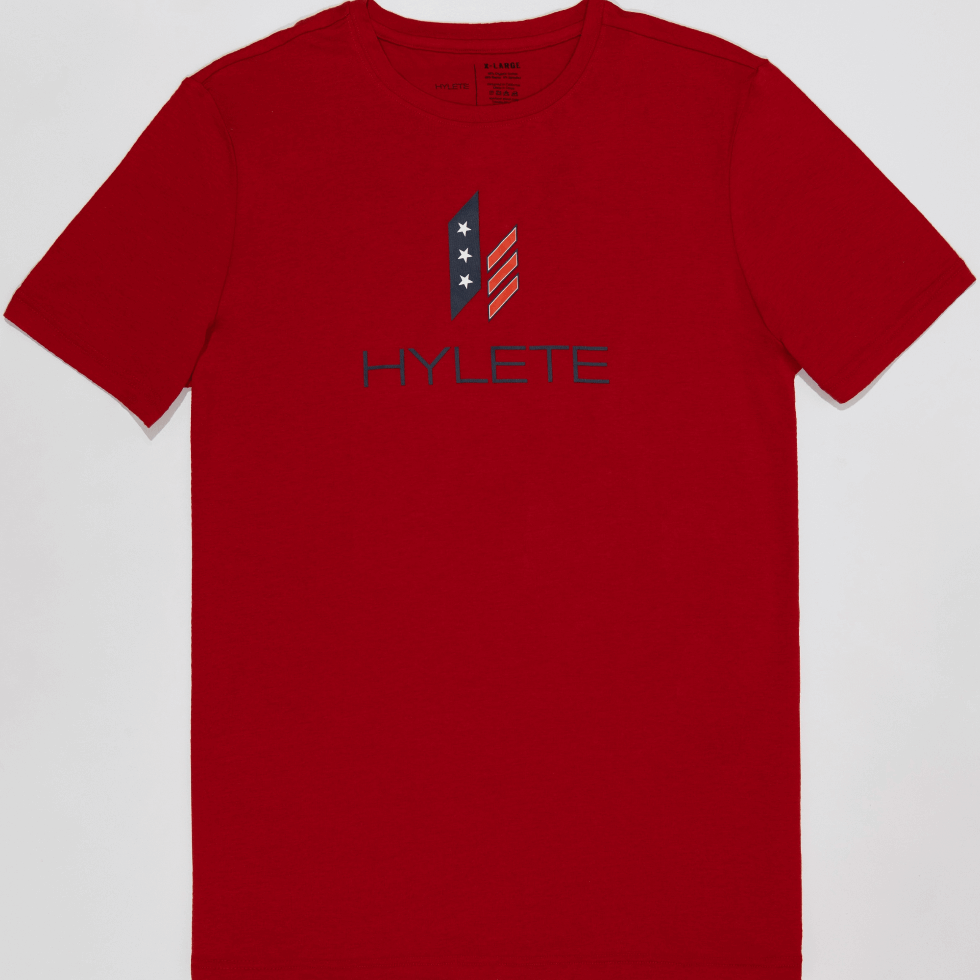 Stacked Nation HY-Blend Crew Tee in crimson red with Hylete logo, perfect for both gym performance and casual recovery.