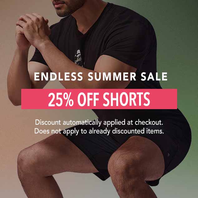 A man in a black t-shirt and shorts is shown doing a squat. A pink banner with white text across the image reads 