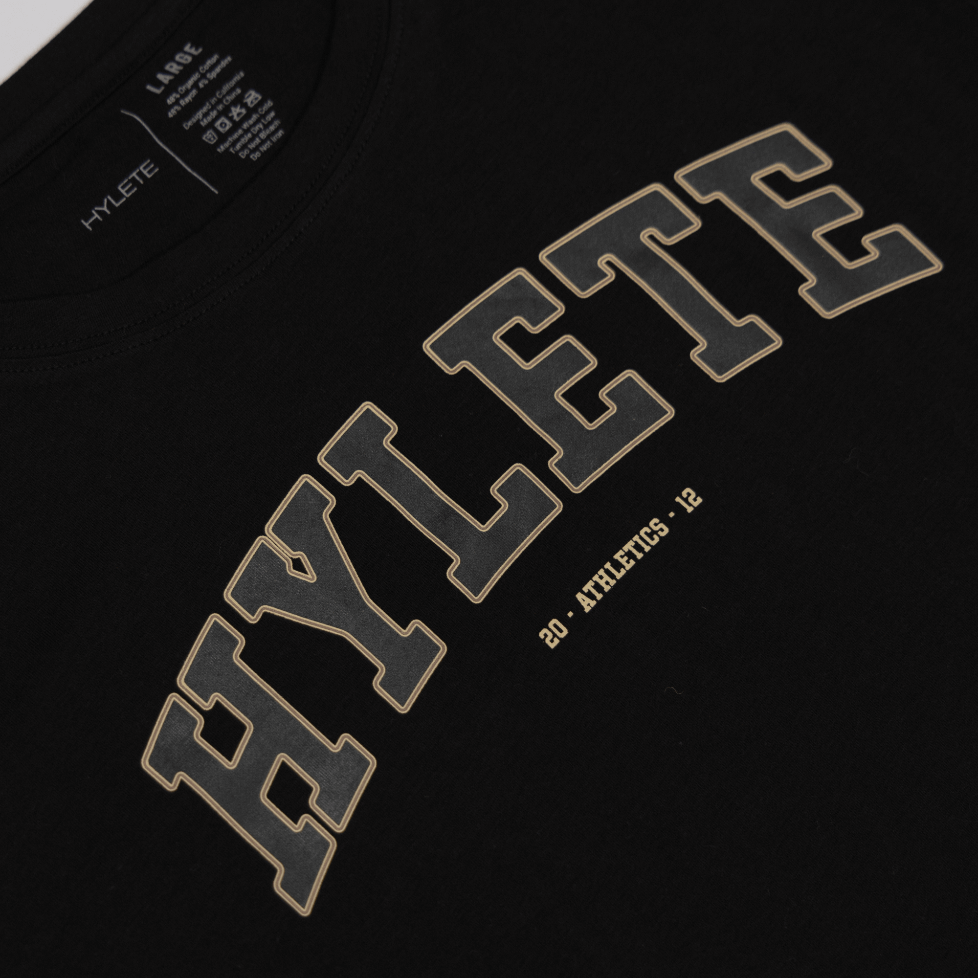 HYLETE 12 HY-Blend Crew Tee Black with bold logo on chest, athletic performance and recovery focused shirt.