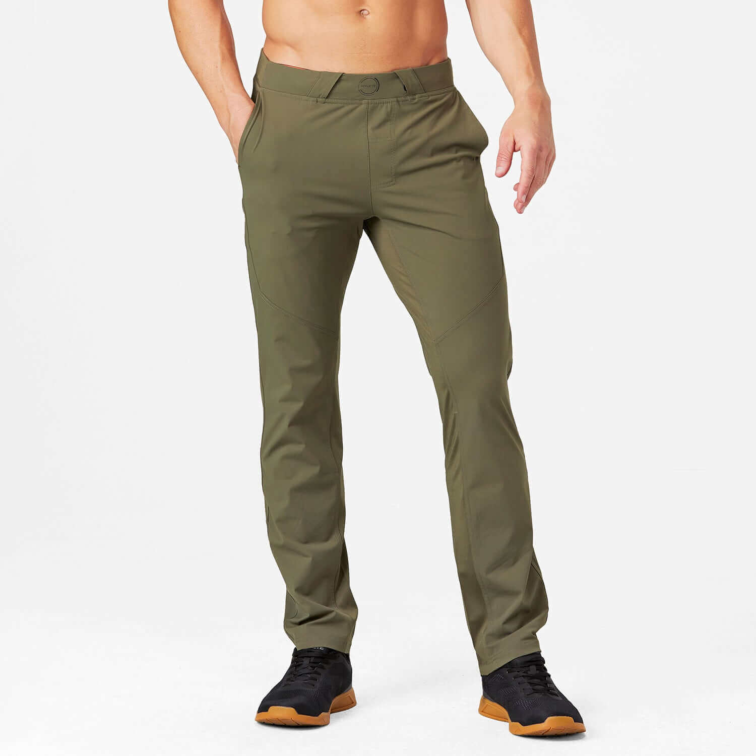 Ion Pant in Olive color, designed for comfort and style, perfect for gym workouts and everyday wear.