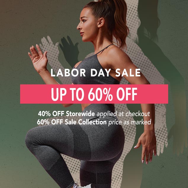 Woman wearing Hylete Luna II bra and matching tight, performing a high-knee exercise. Text on the image says 