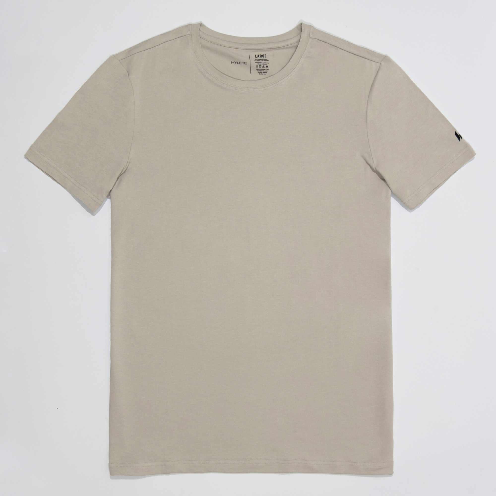 Minimalist gray HY-Blend Crew Tee, combining high-performance and recovery with organic cotton and stretch technology.