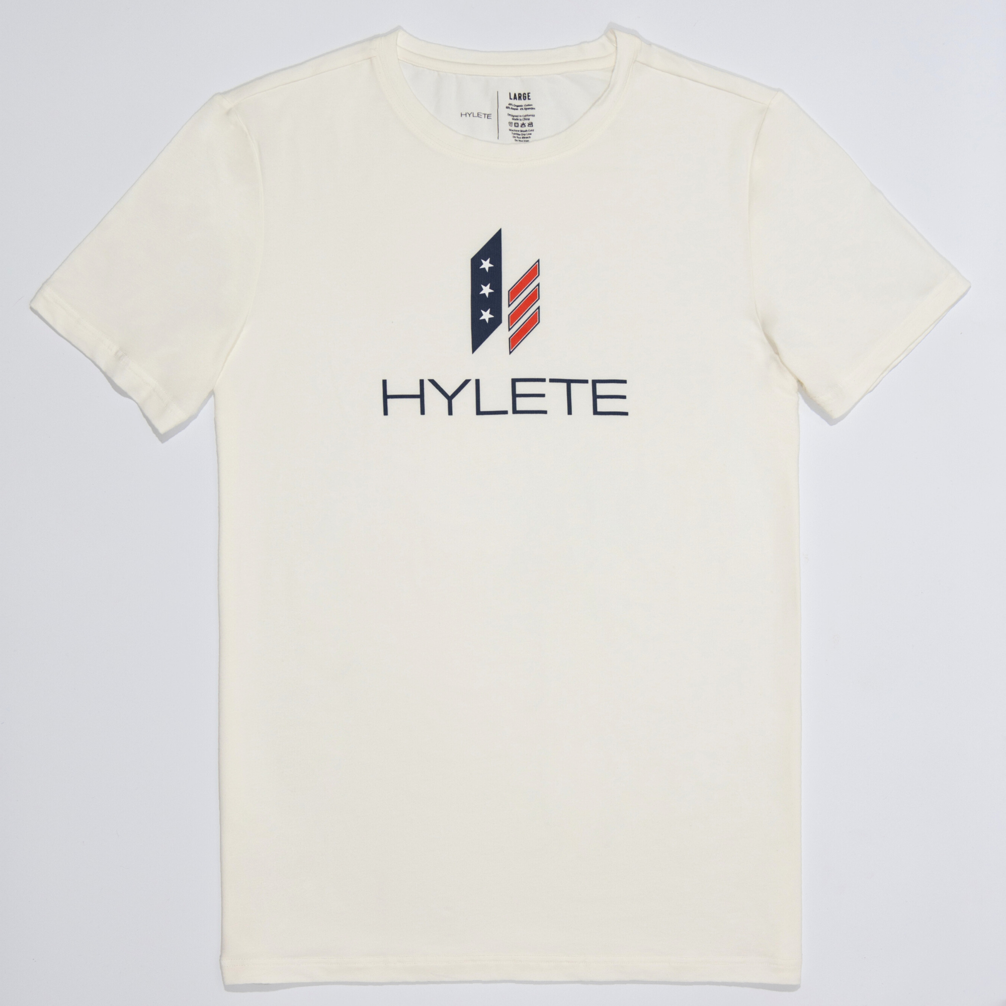 Stacked Nation HY-Blend Crew Tee White featuring logo on front, crafted for versatile athletes with premium HY-Blend fabric.