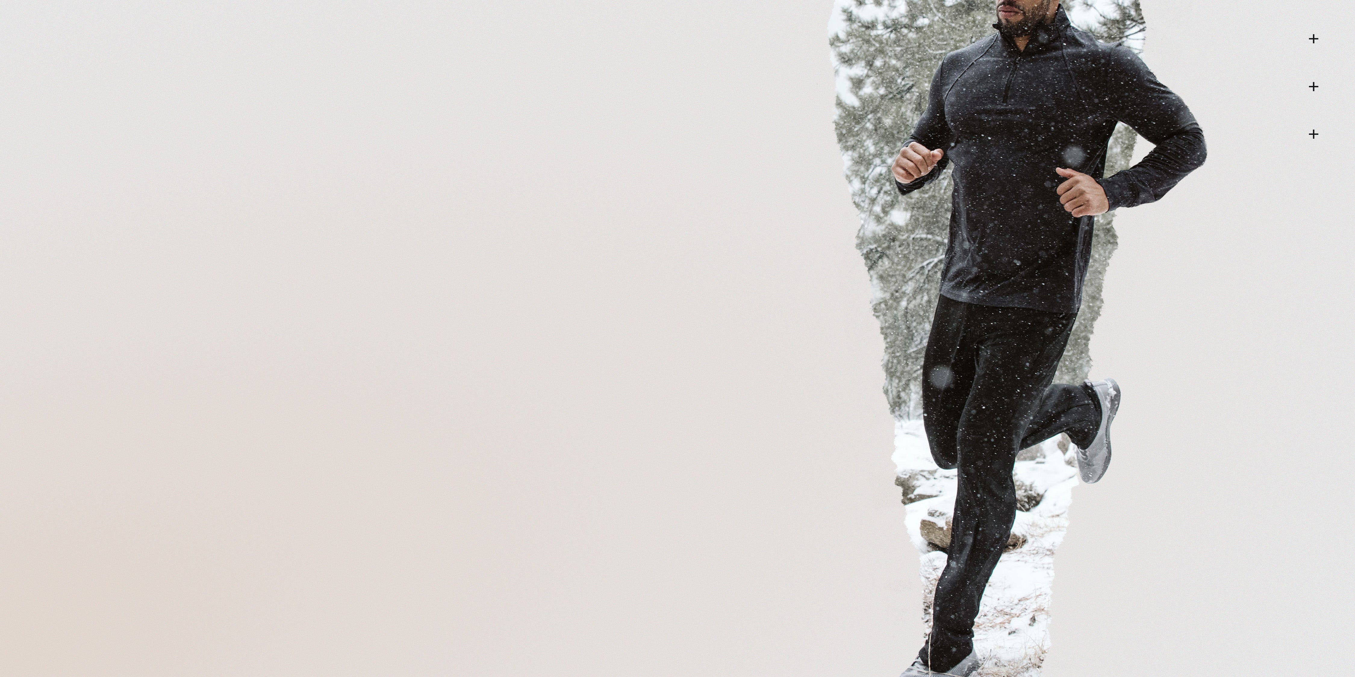 A person running in the snow while wearing a HYLETE Flexion II jacket and ION II pants